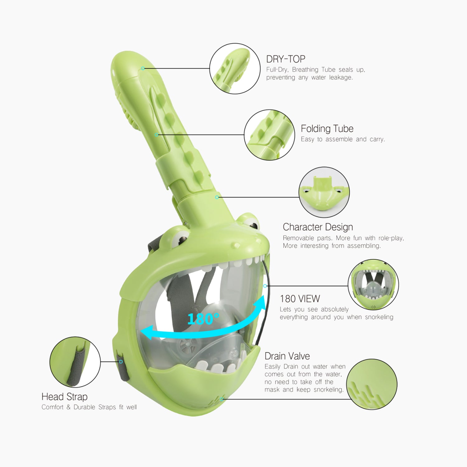 Full Face Snorkel Mask - KF2 Dinosaur Kids | OEM/ODM Available - OUTTERCARE