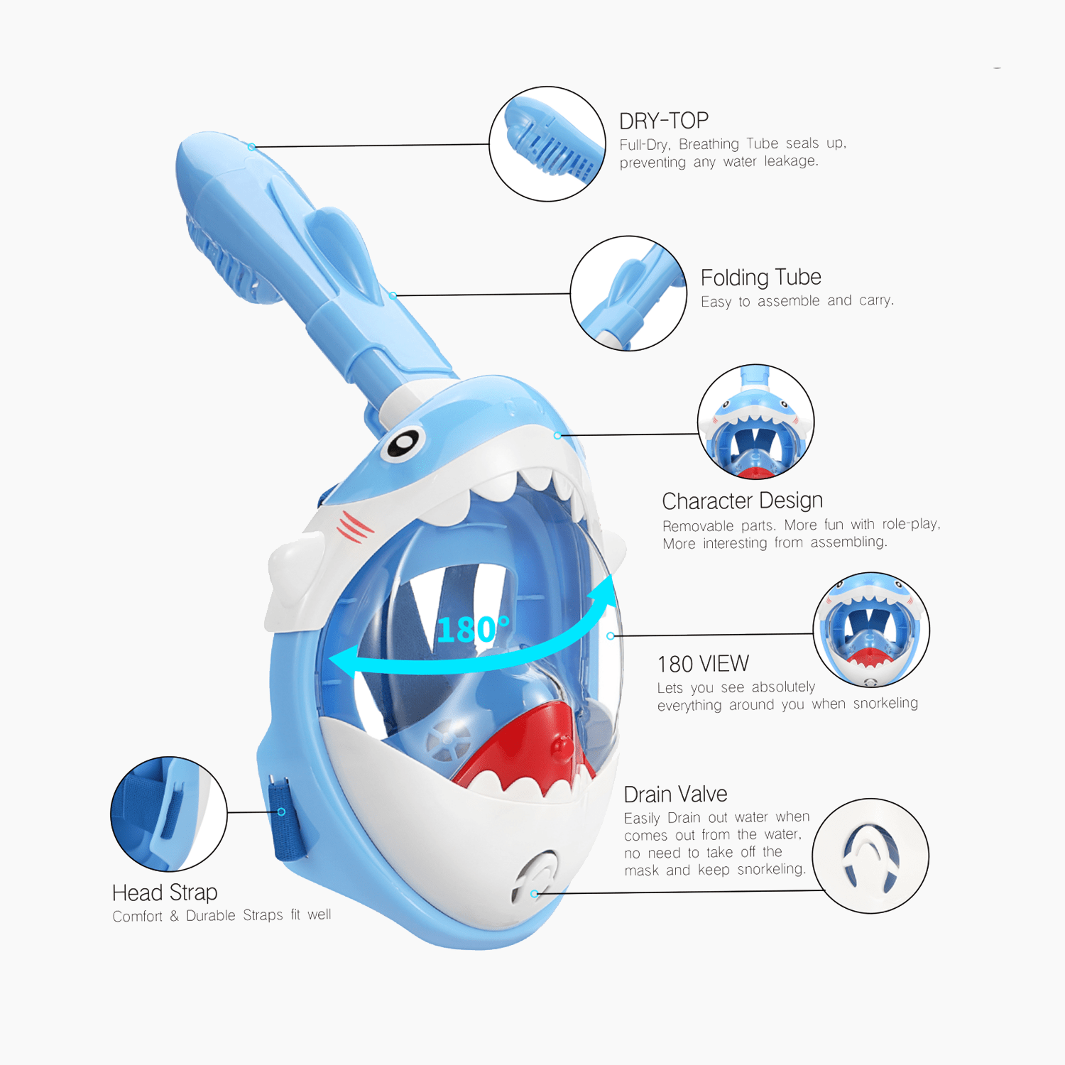 Full Face Snorkel Mask - KY3 Shark Kids | OEM/ODM Available - OUTTERCARE